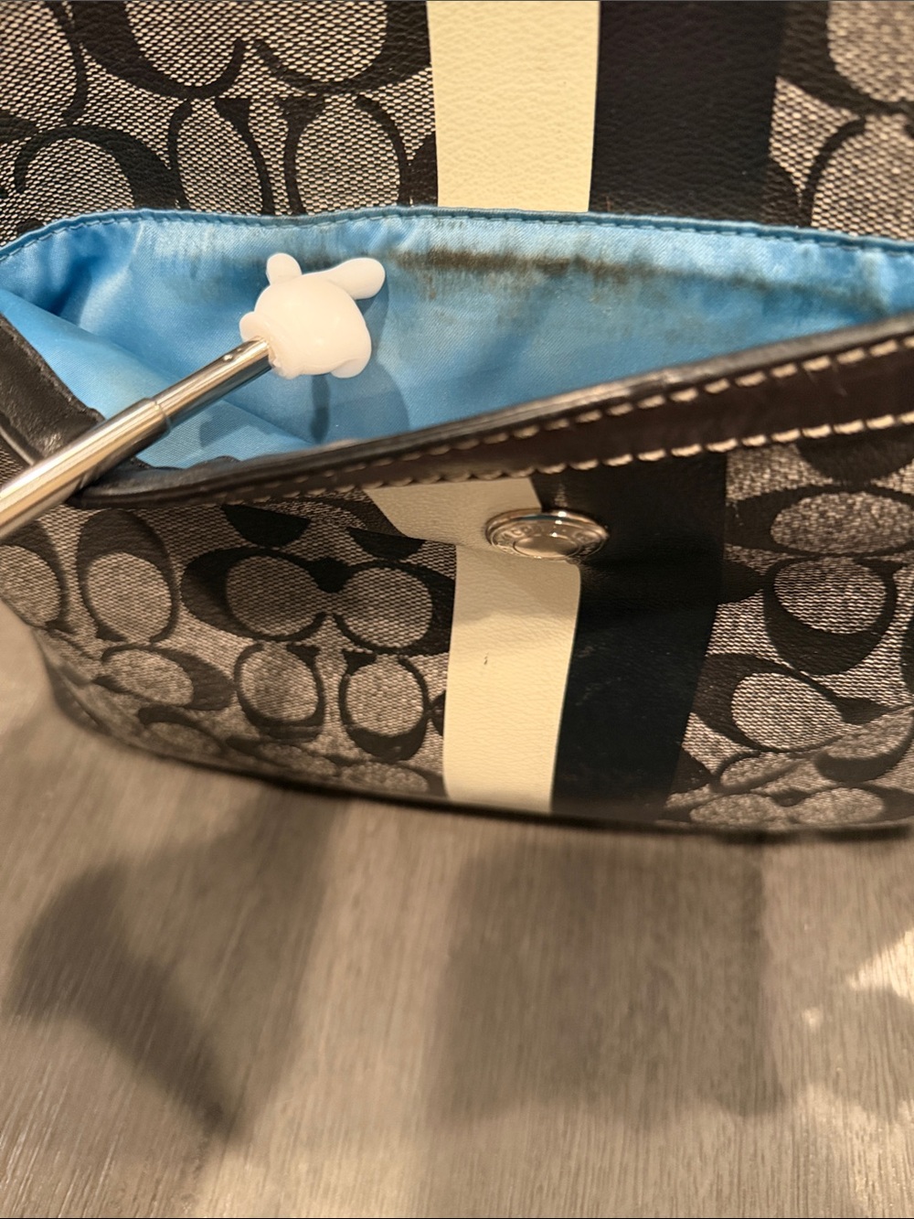 Coach Black Signature Stripe Workout/Diaper bag with blue interior! - Picture 9 of 15